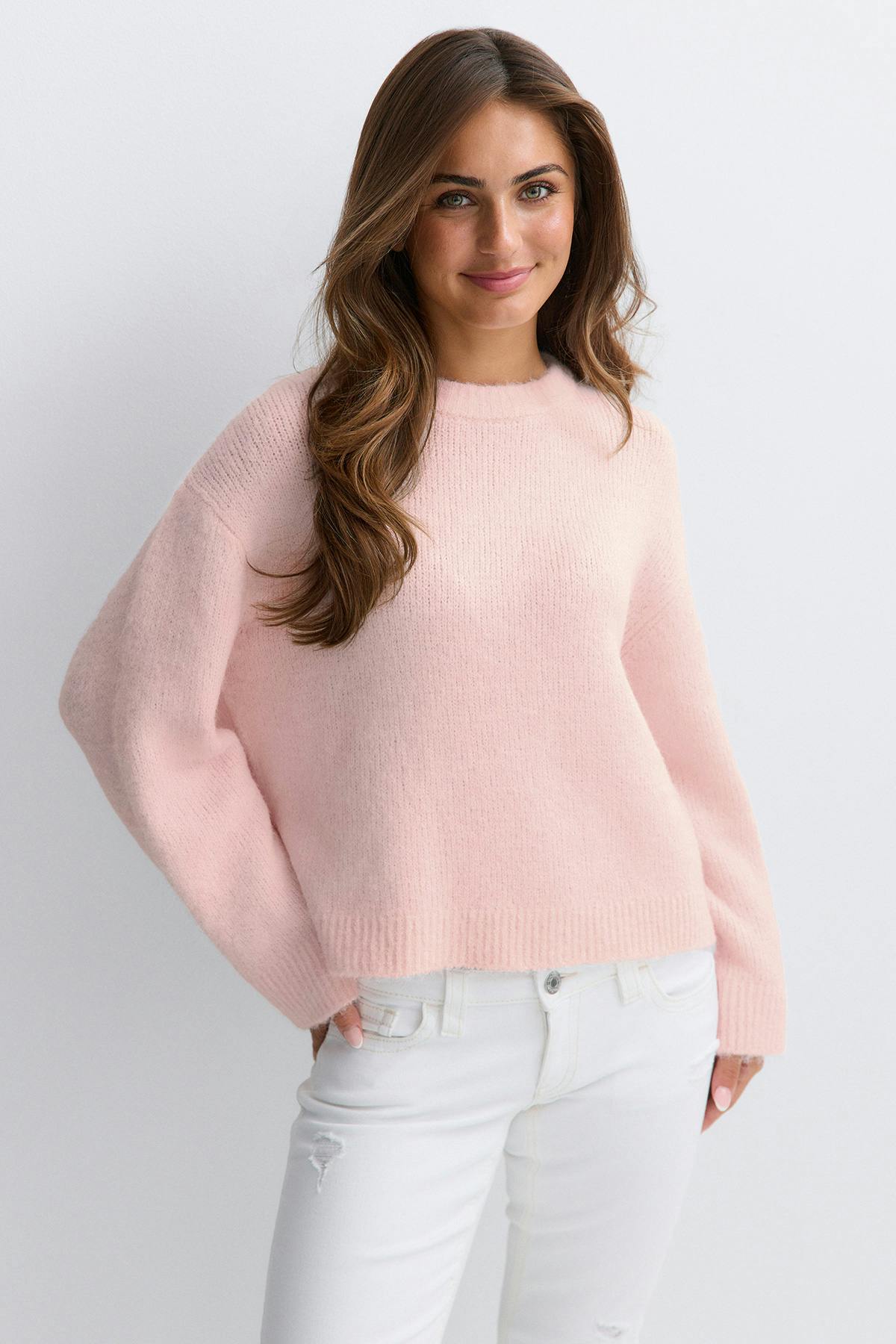 14+ knitted crew neck sweater - Pink stripe