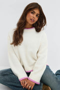 14+ knitted crew neck sweater - Pink stripe
