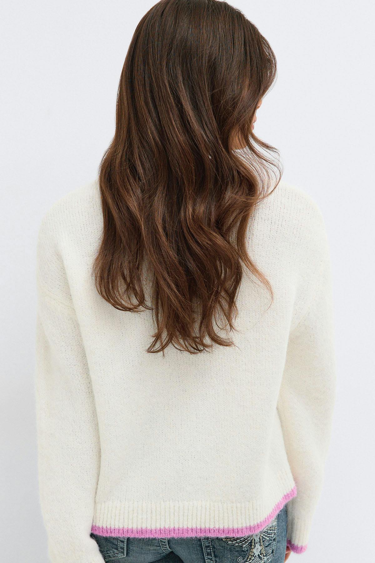 14+ knitted crew neck sweater - Pink stripe