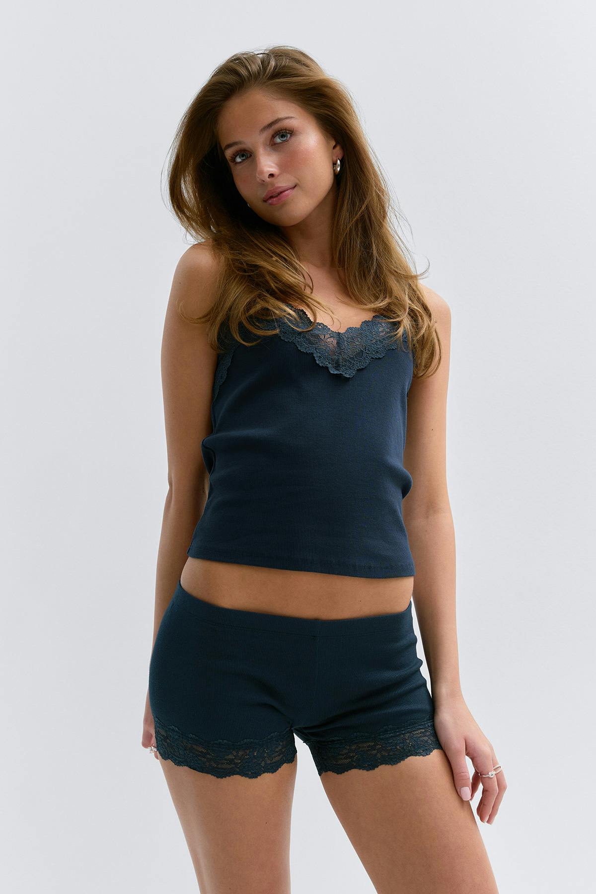 14+ lace detail shorts - Navy blazer