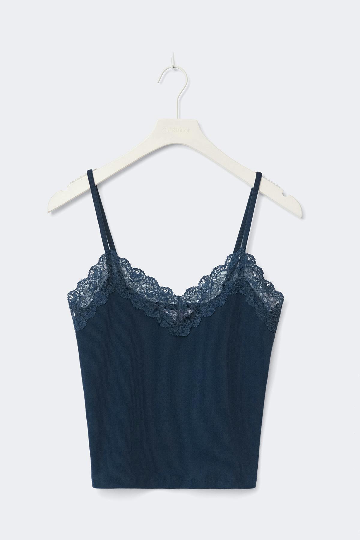 14+ lace detail tank top - Bleu marine