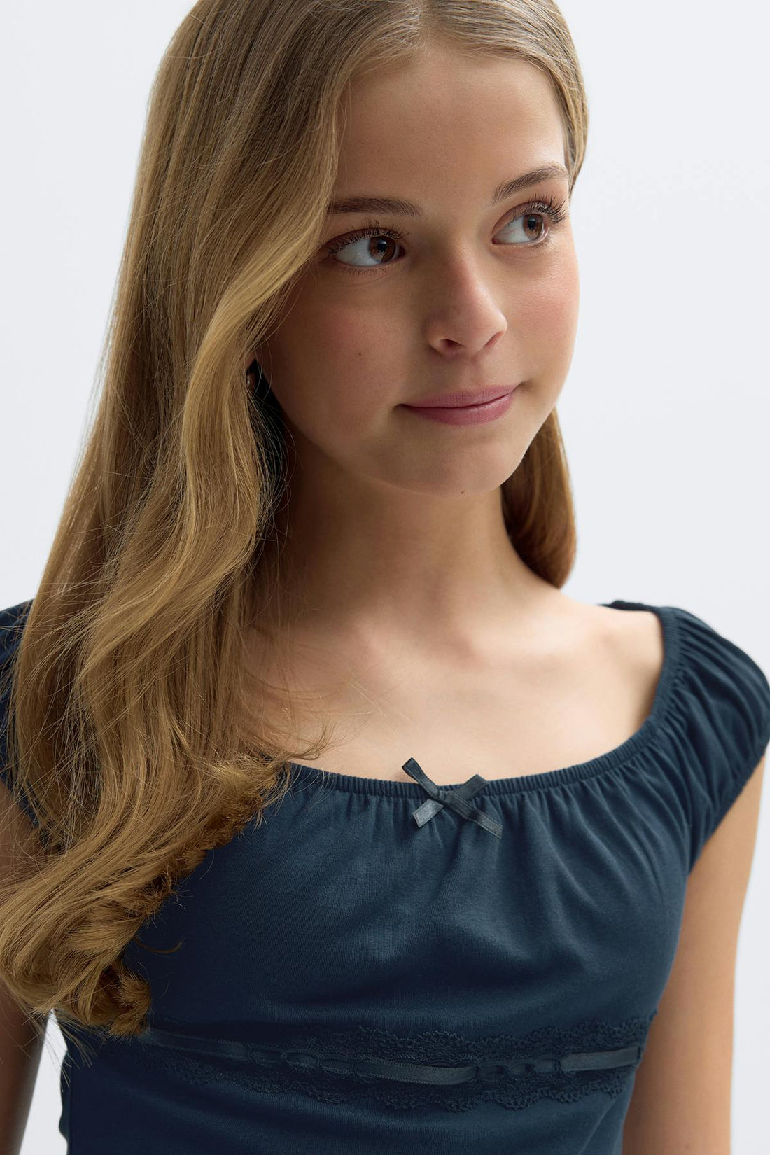 Y fitted lace top - Bleu marine