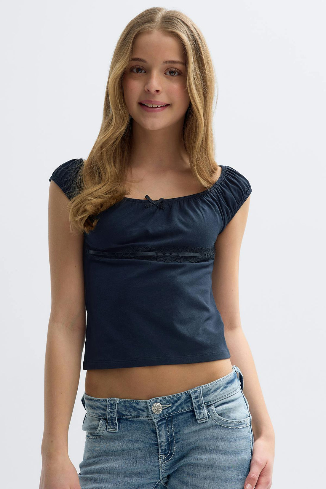 Y fitted lace top - Bleu marine