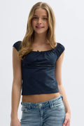 Y fitted lace top - Bleu marine