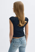 Y fitted lace top - Bleu marine