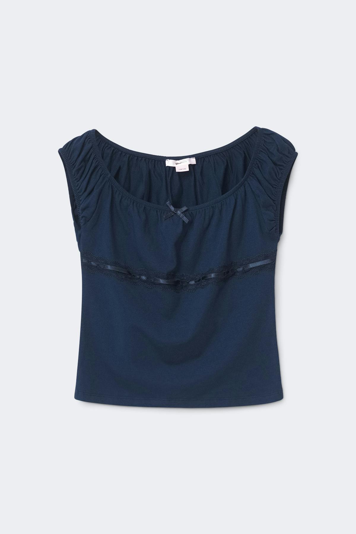 Y fitted lace top - Bleu marine