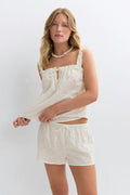 Broderie loungewear shorts - Blanc cassé
