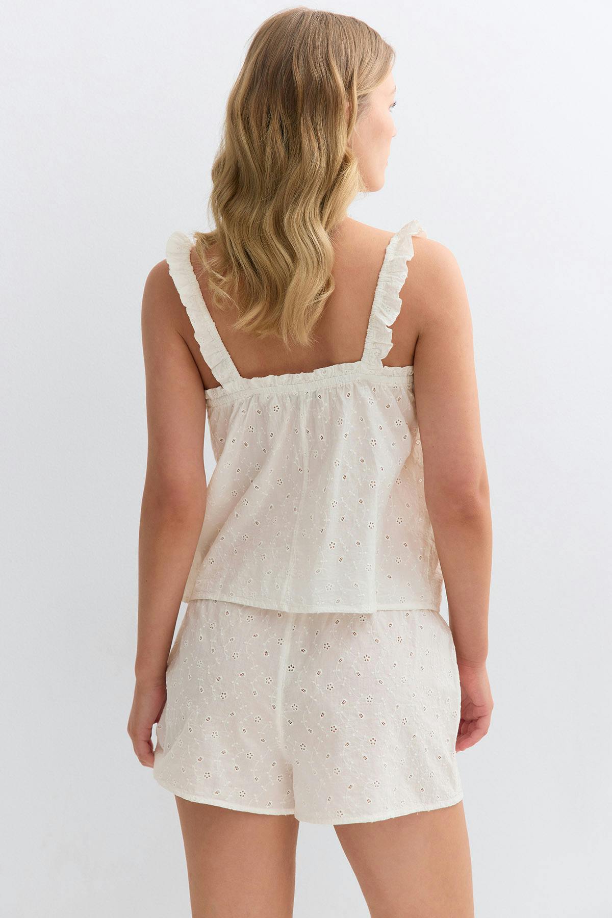 Broderie loungewear shorts - Blanc cassé