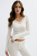Soft lace loungewear top - Chocolate plum