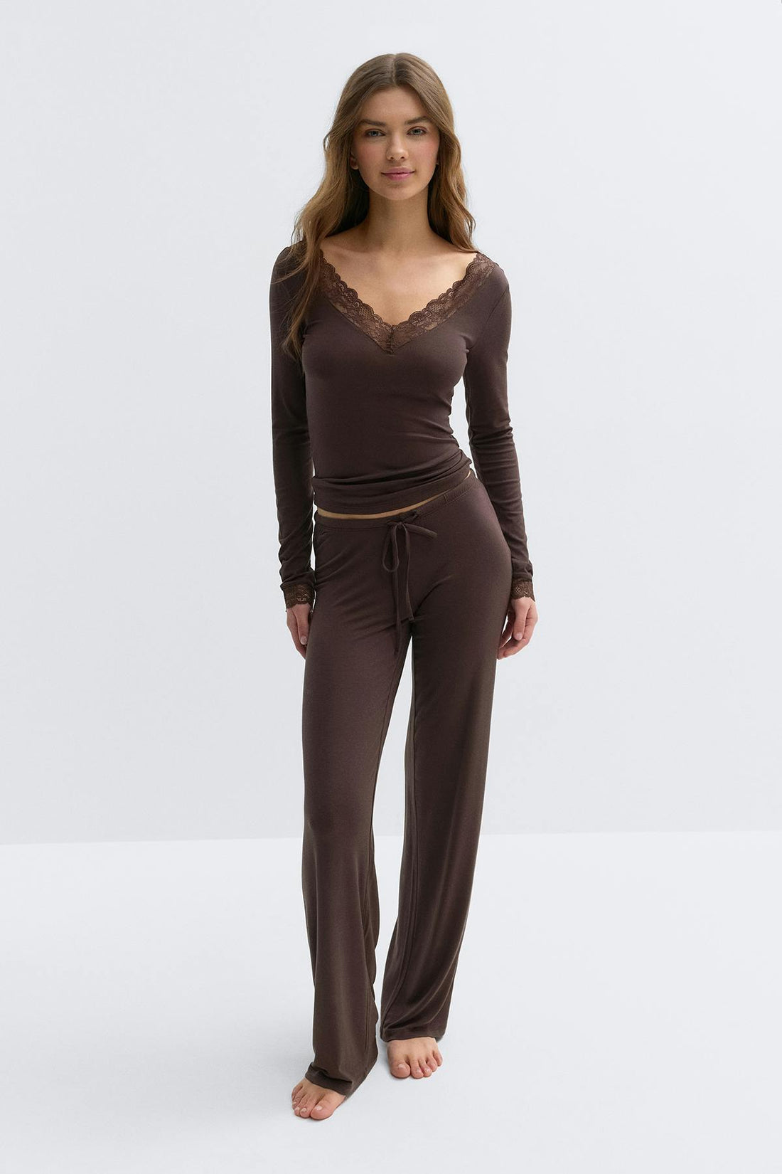 Soft lace loungewear top - Chocolate plum