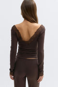 Soft lace loungewear top - Chocolate plum