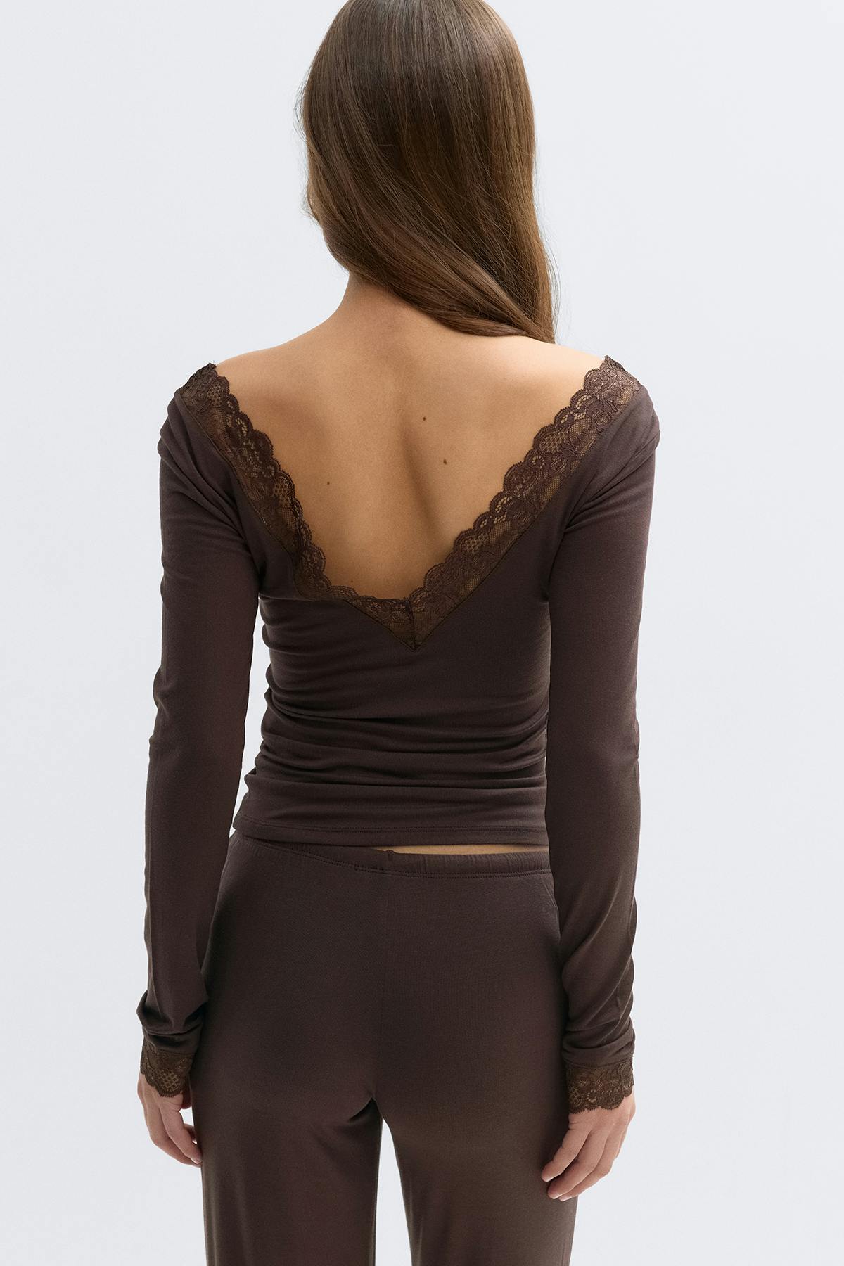 Soft lace loungewear top - Chocolate plum
