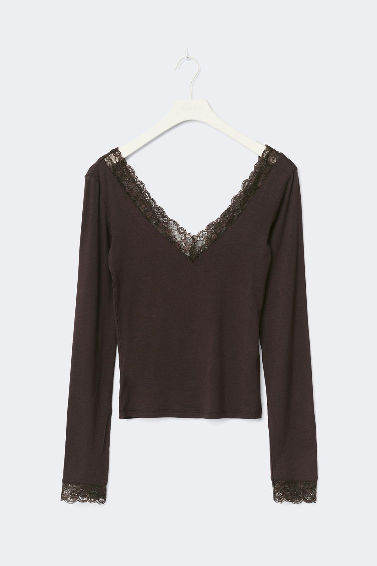 Soft lace loungewear top - Chocolate plum