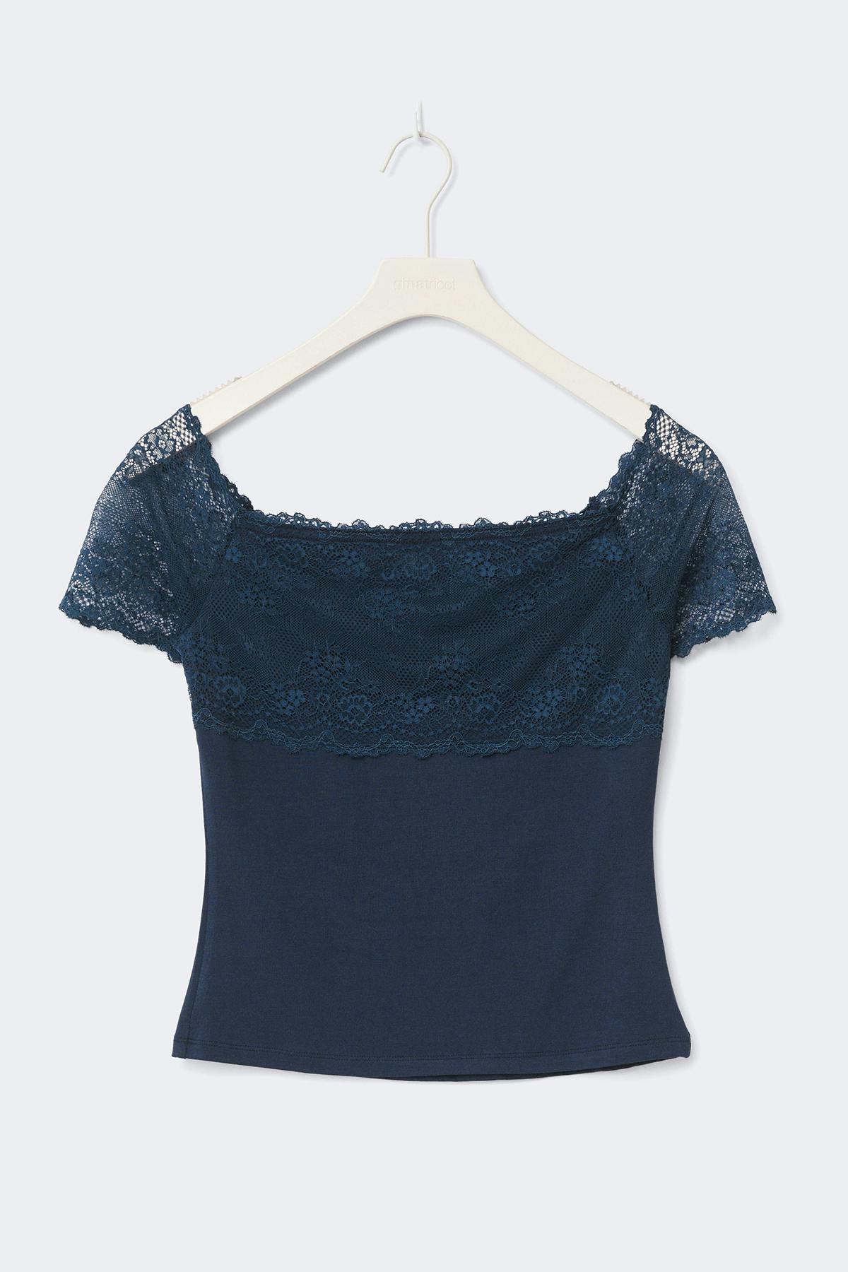 14+ lace detail top - Navy blazer