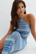 14+ shell halterneck singlet - Blue/stripe