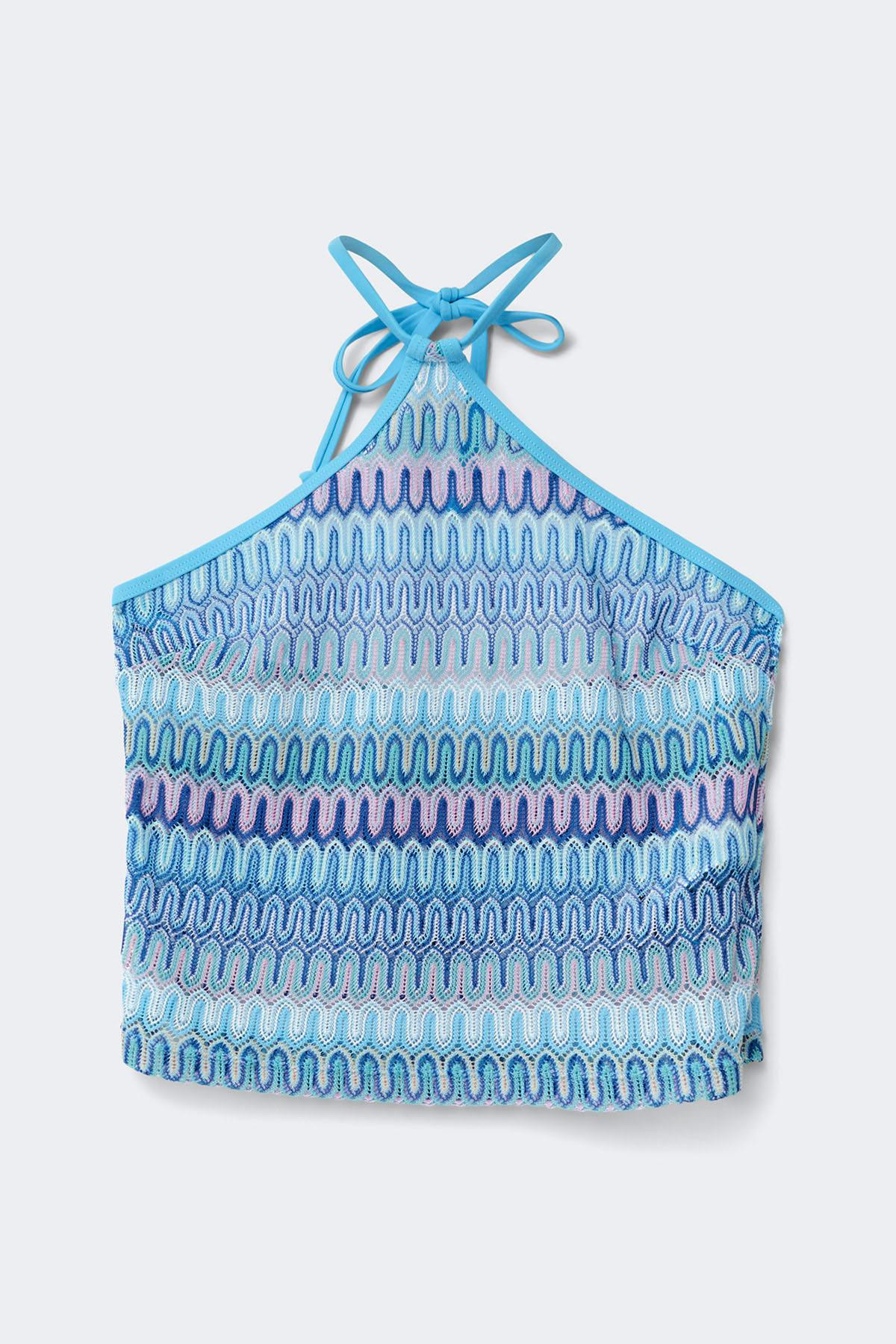 14+ shell halterneck singlet - Blue/stripe