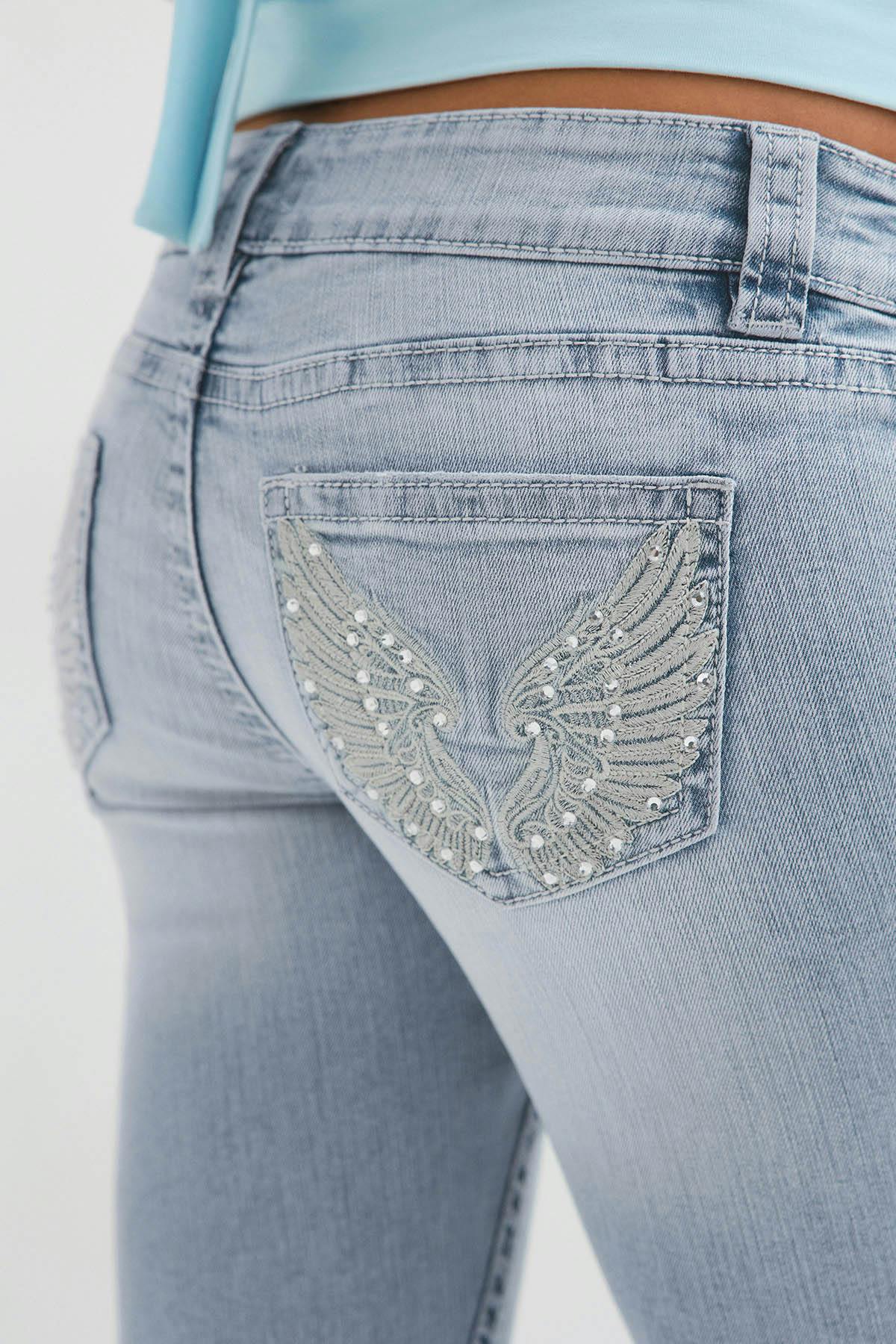 14+ sparkle low flare jeans - Lt blue ripped