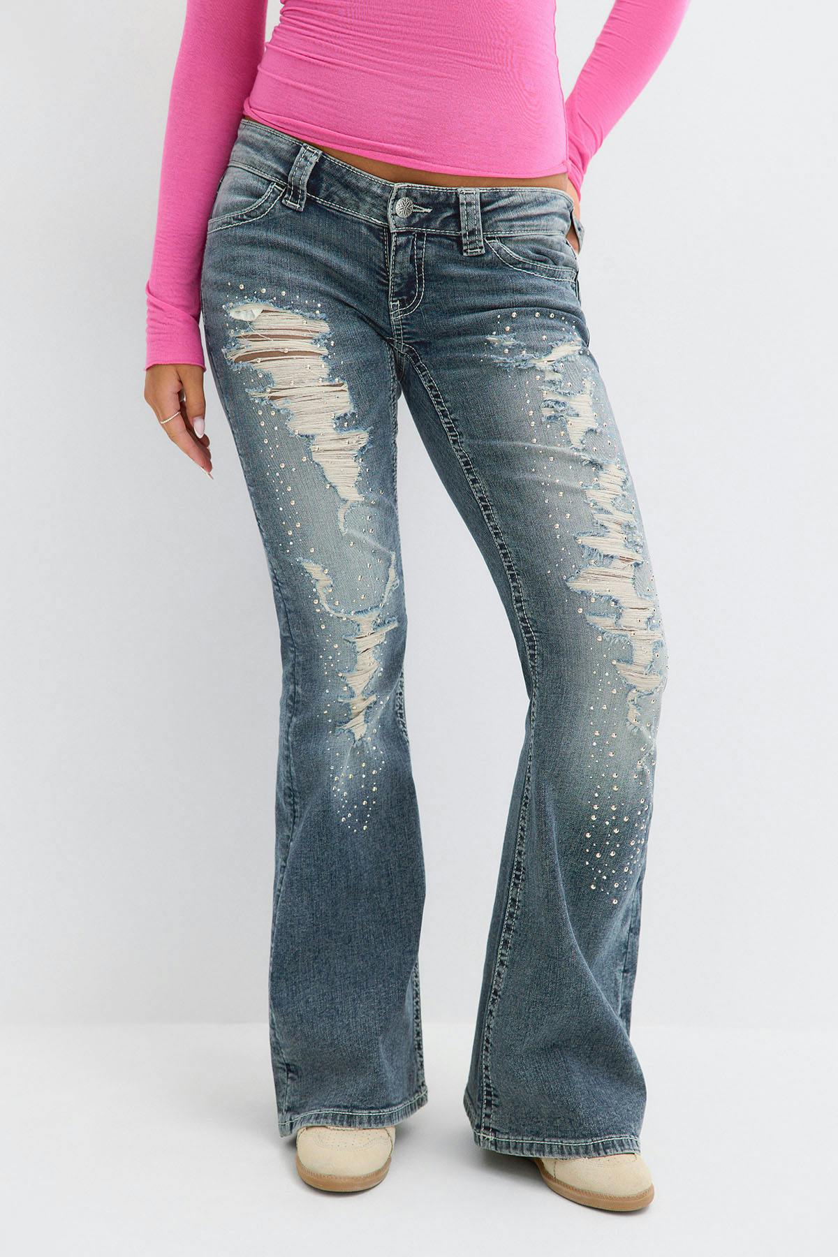 14+ sparkle low flare jeans - Lt blue ripped