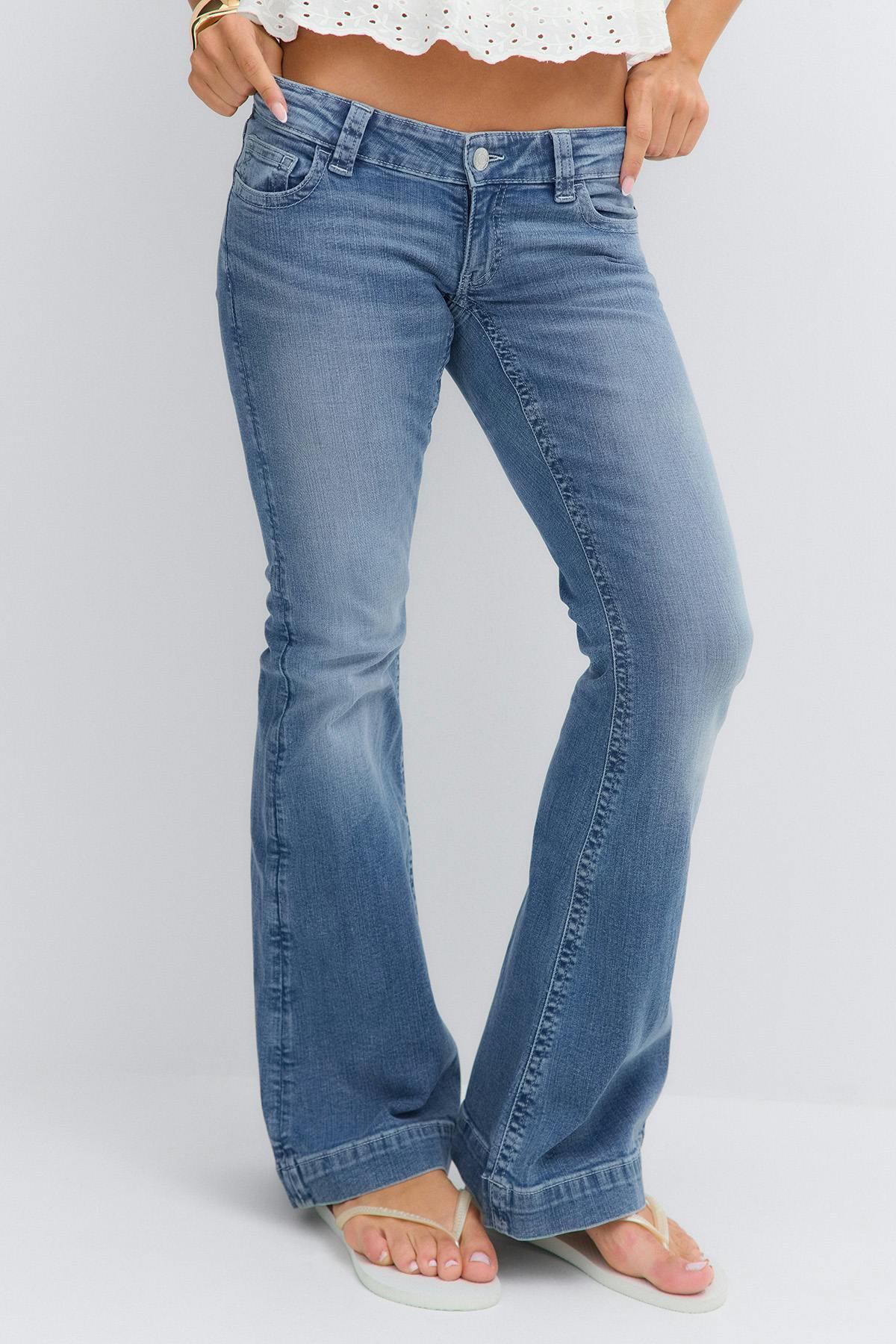 14+ holy low rise flap jeans - Mid blue