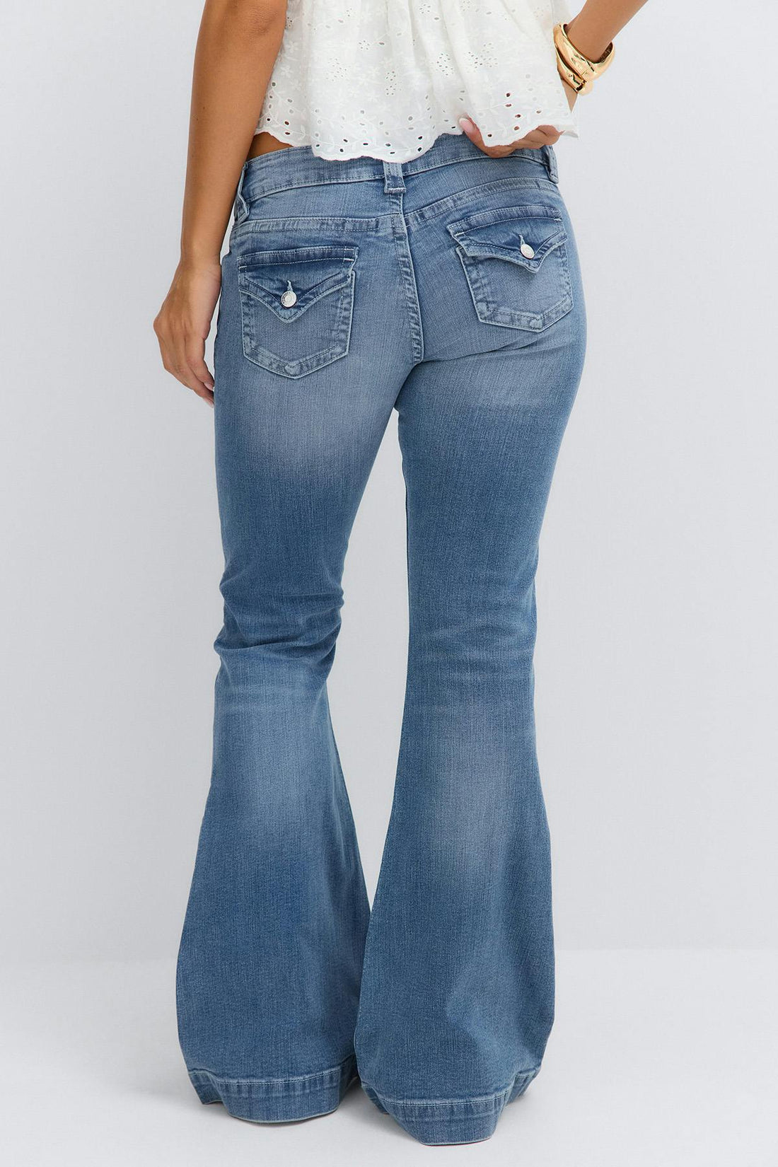 14+ holy low rise flap jeans - Mid blue
