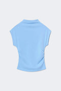 Ruched funnel neck top - Dresden blue