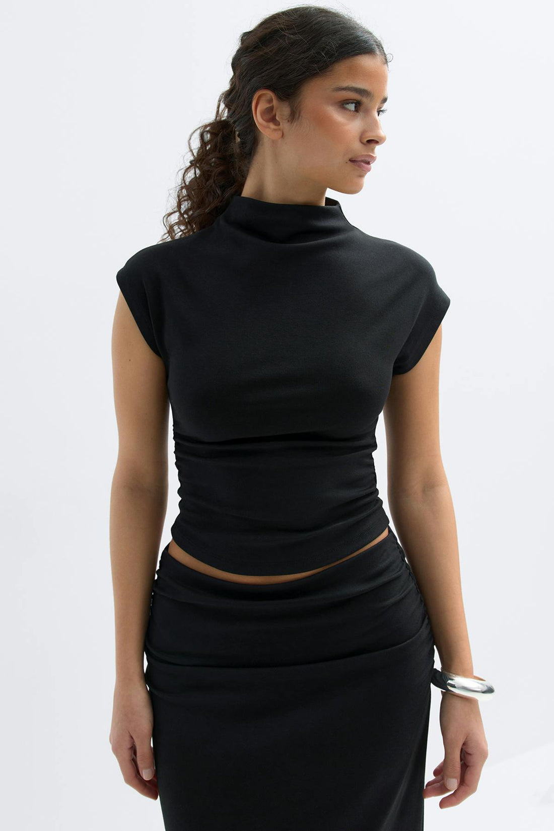 Ruched funnel neck top - Noir