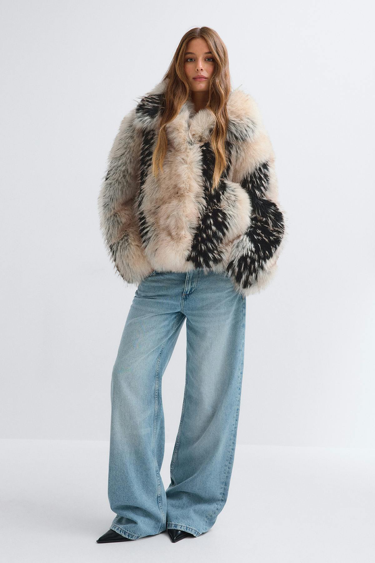 Faux fur short jacket - Marron foncé