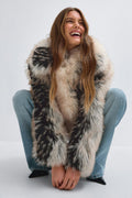 Faux fur short jacket - Marron foncé