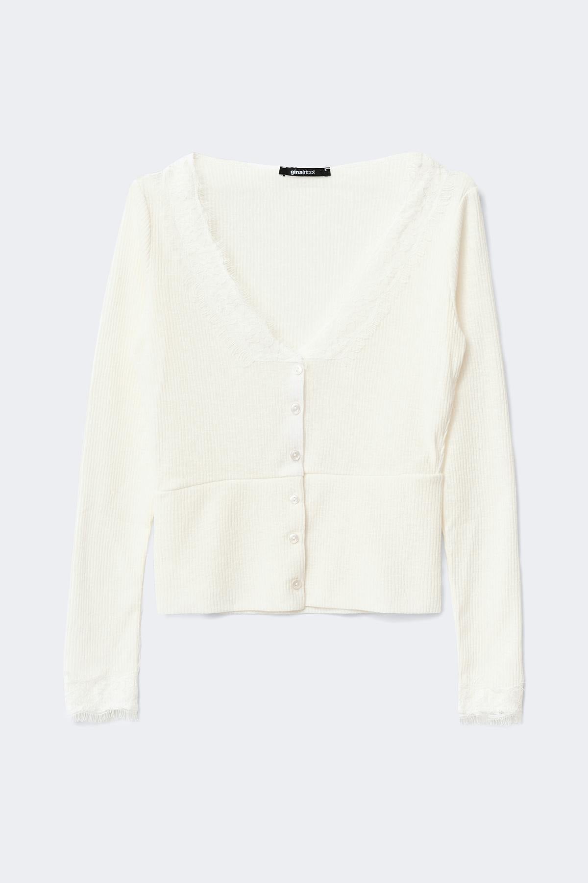 Lace detail button top - Blanc cassé