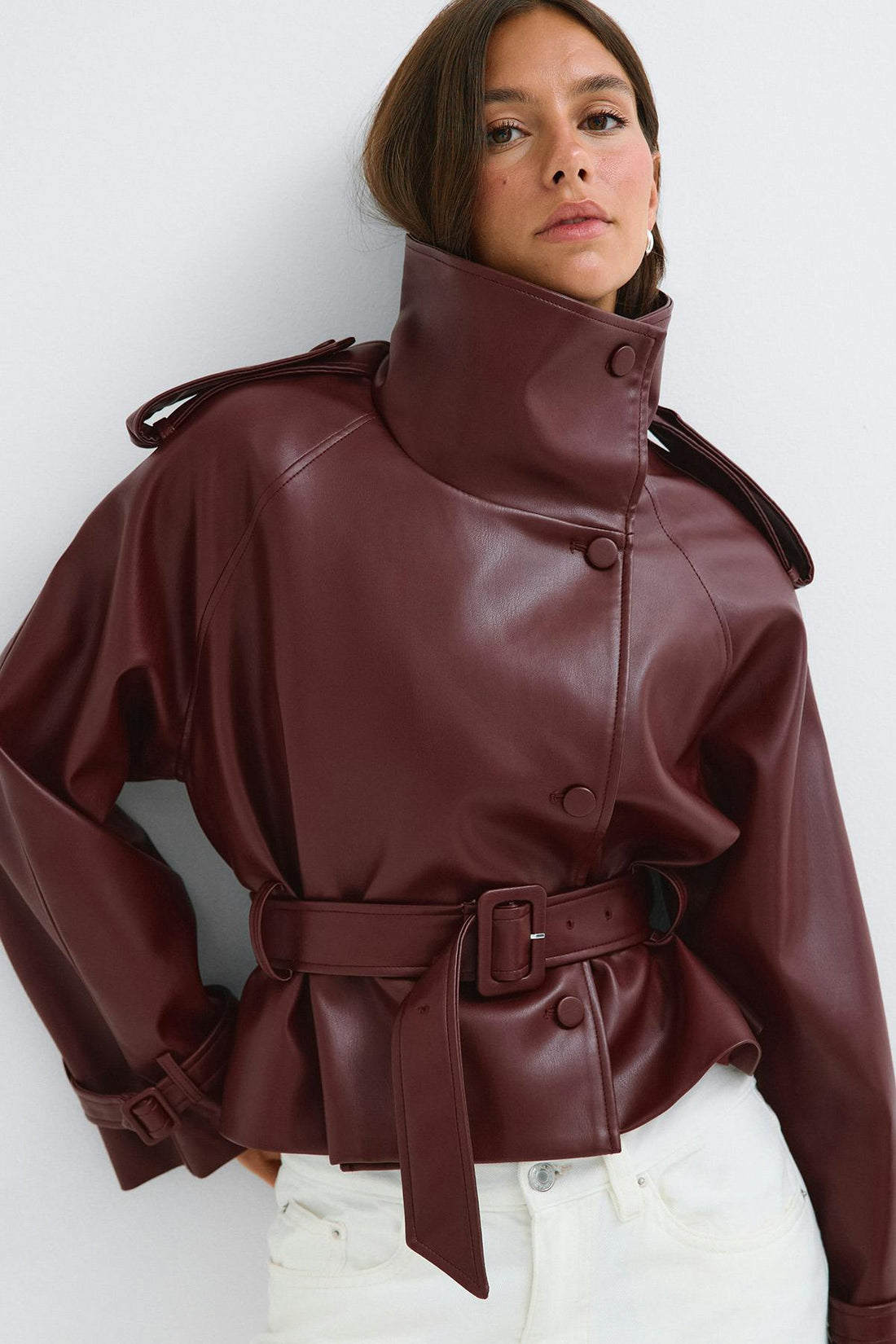 Pu high neck jacket - Bordeaux