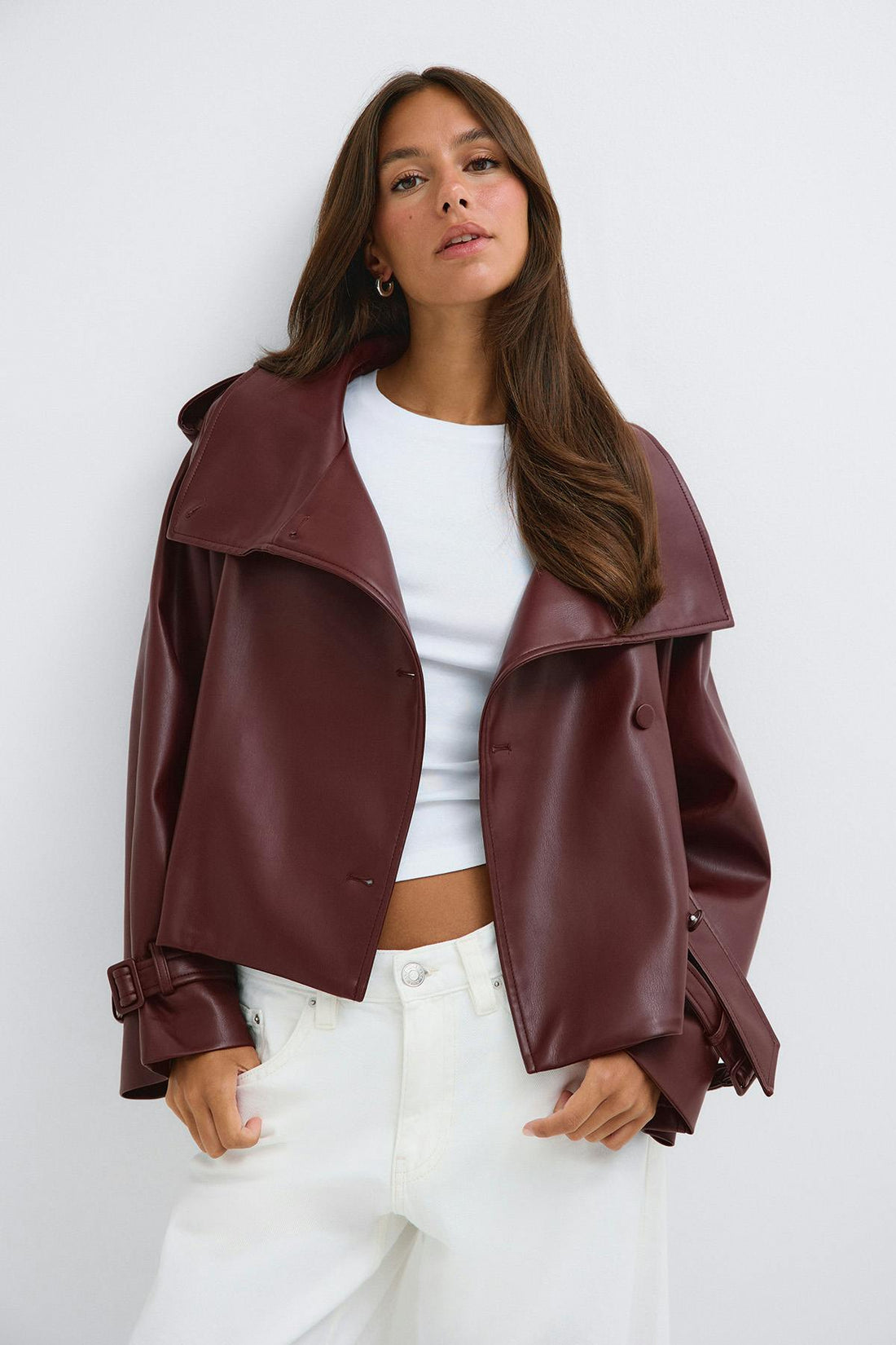 Pu high neck jacket - Bordeaux