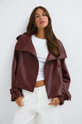 Pu high neck jacket - Bordeaux