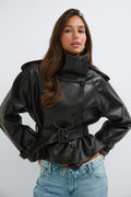 Pu high neck jacket - Noir
