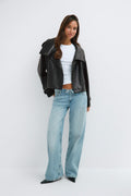Pu high neck jacket - Noir