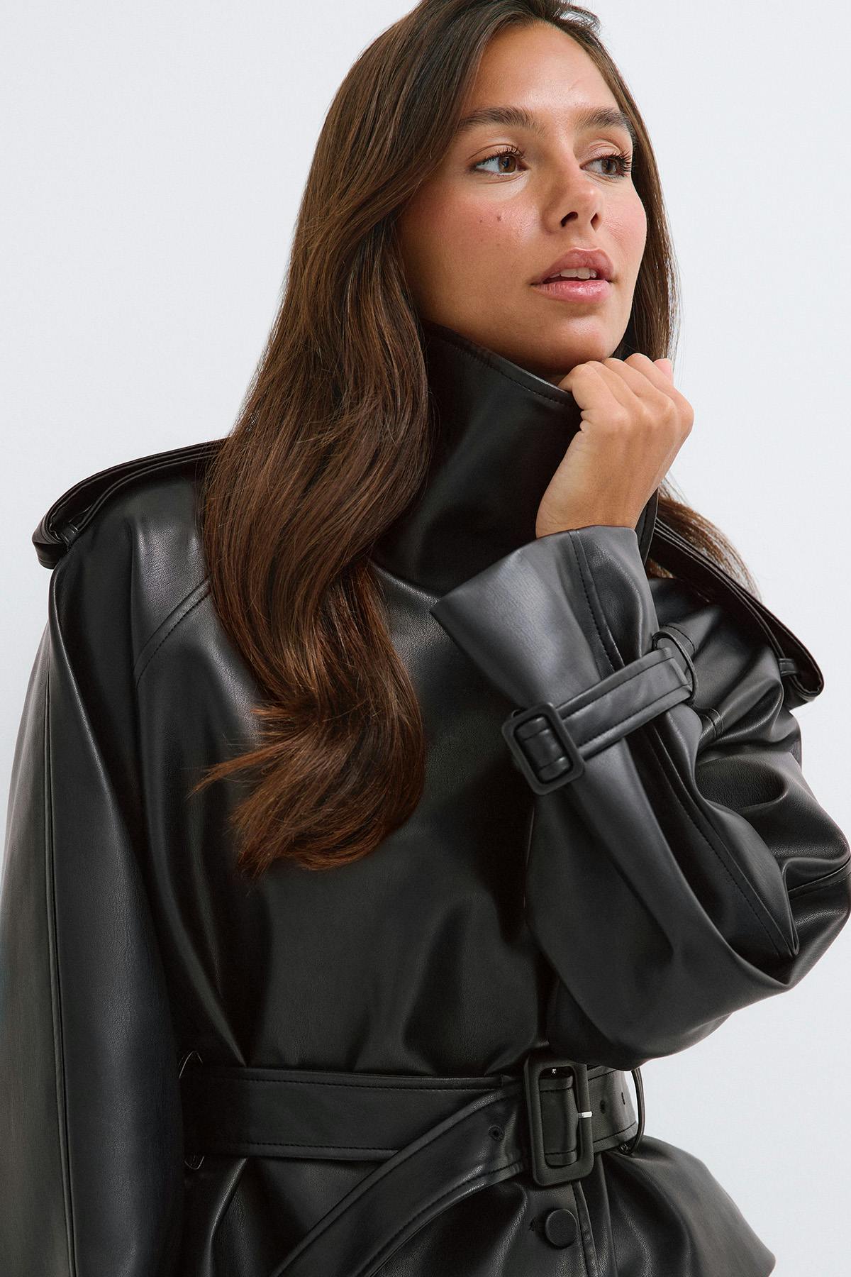 Pu high neck jacket - Noir
