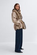 Faux fur collar padded jacket - Beige