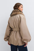 Faux fur collar padded jacket - Beige