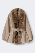 Faux fur collar padded jacket - Beige