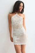Knitted crochet dress - Crème
