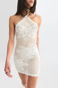 Knitted crochet dress - Crème