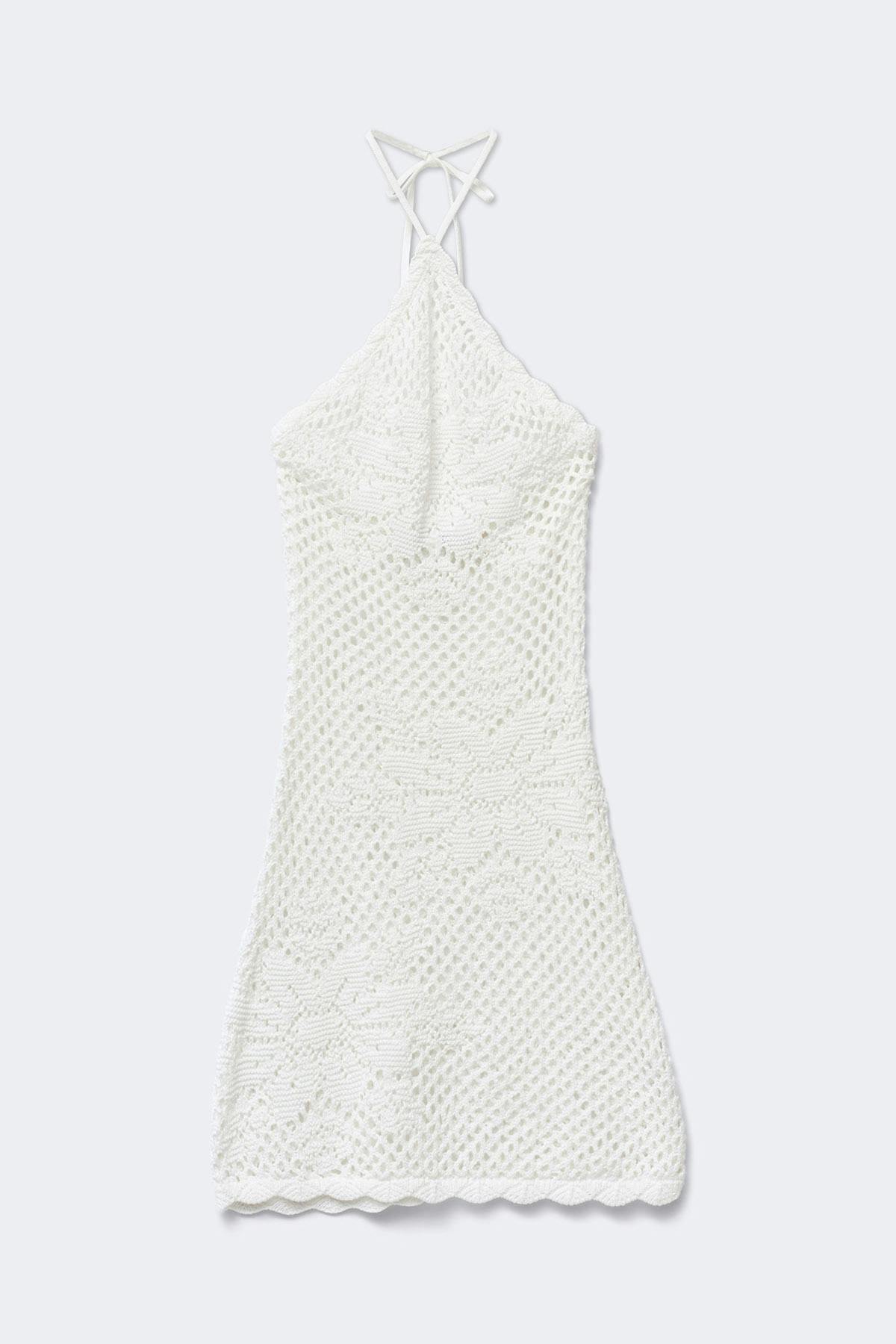 Knitted crochet dress - Crème