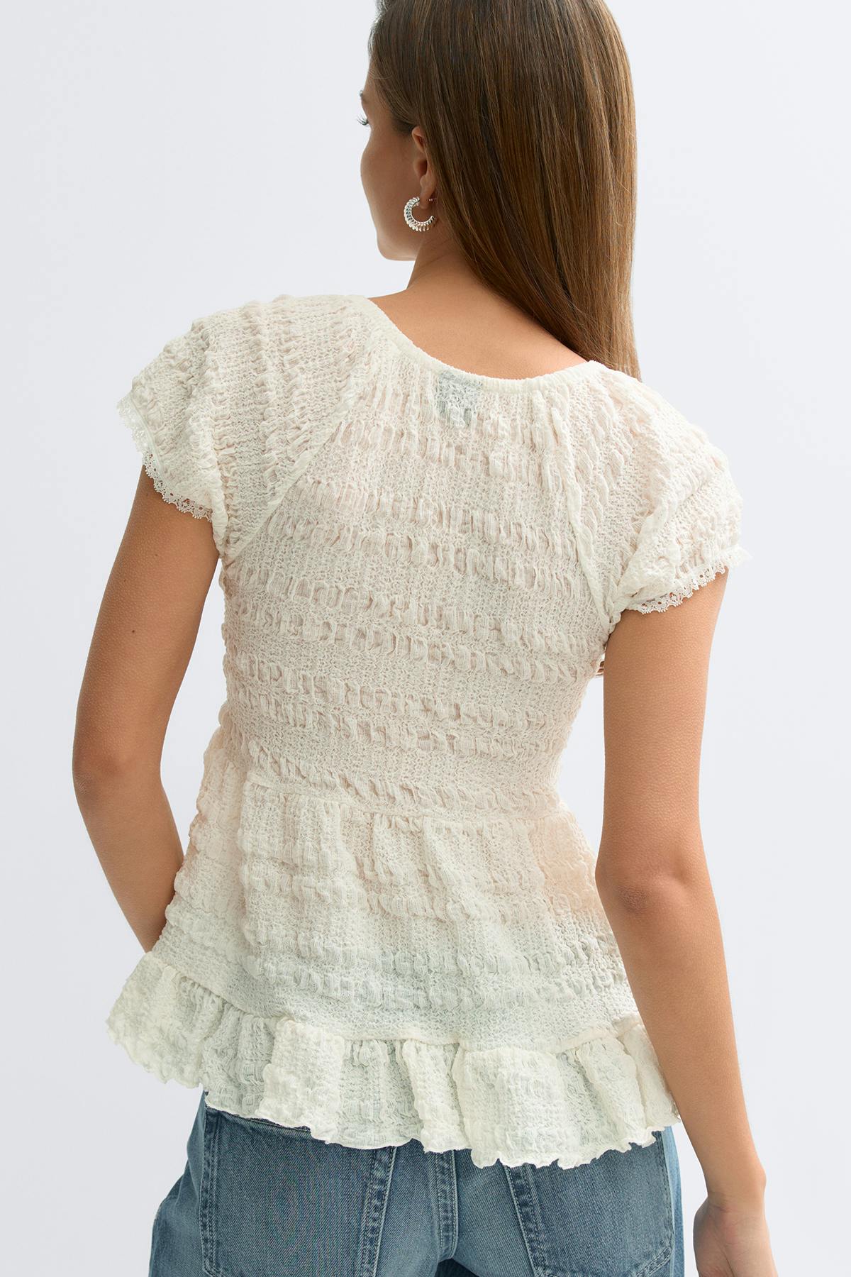 Babydoll lace detail top - Crème