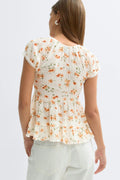Babydoll lace detail top - Flower aop
