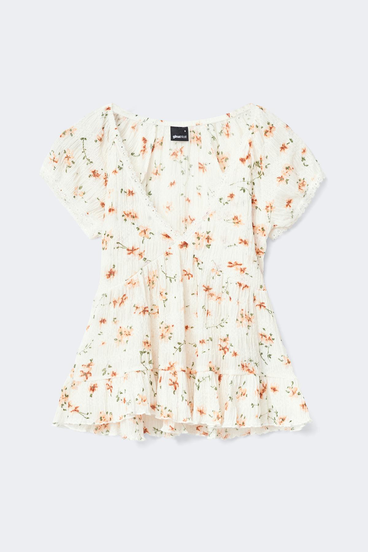 Babydoll lace detail top - Flower aop