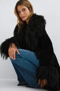 Faux suede fur jacket - Marron foncé