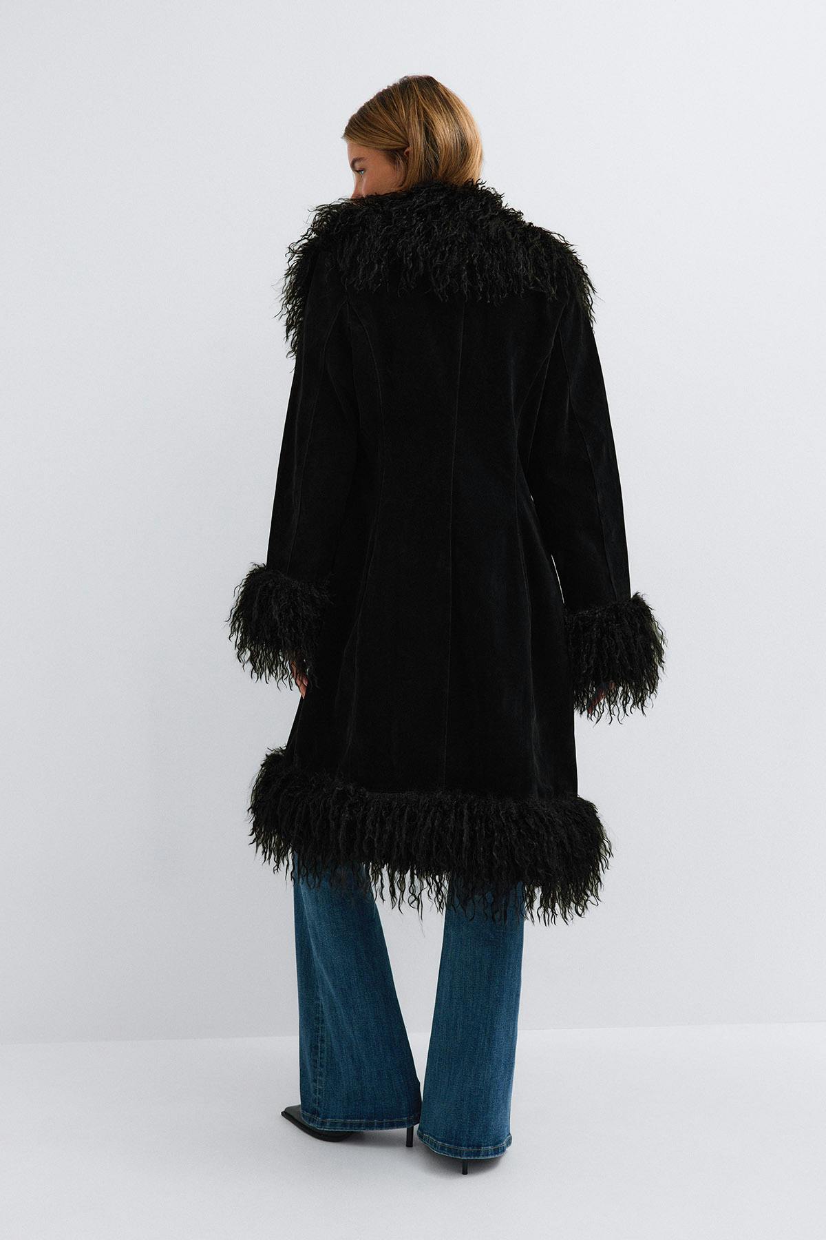 Faux suede fur jacket - Noir