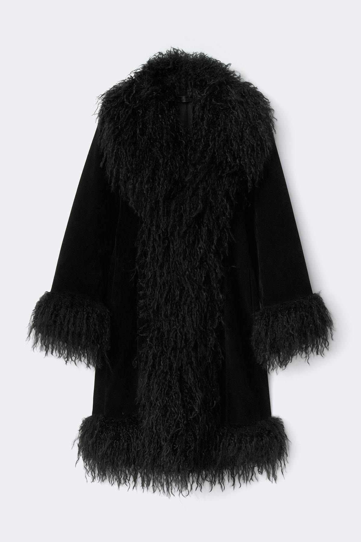 Faux suede fur jacket - Noir