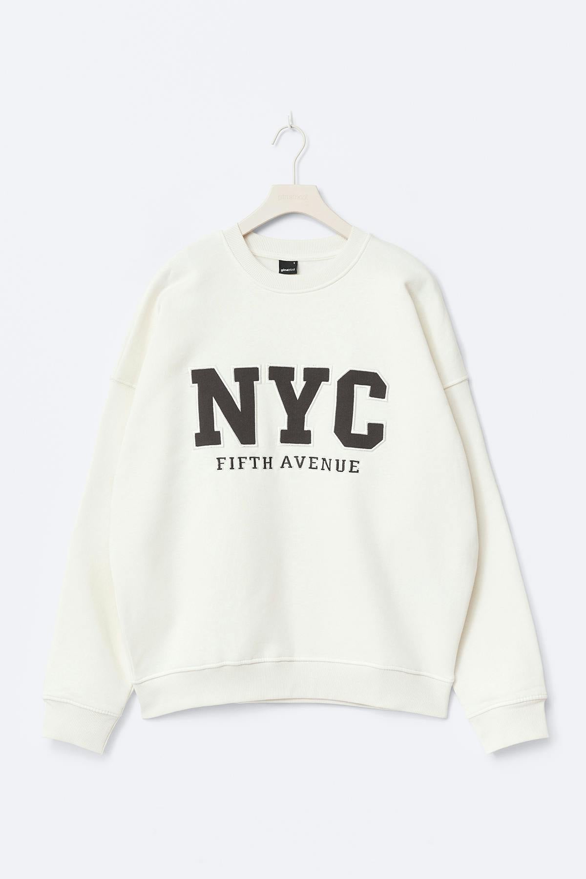 Oversized printed sweater - Crème