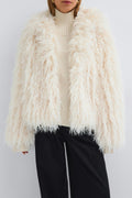 Faux fur short jacket - White/black