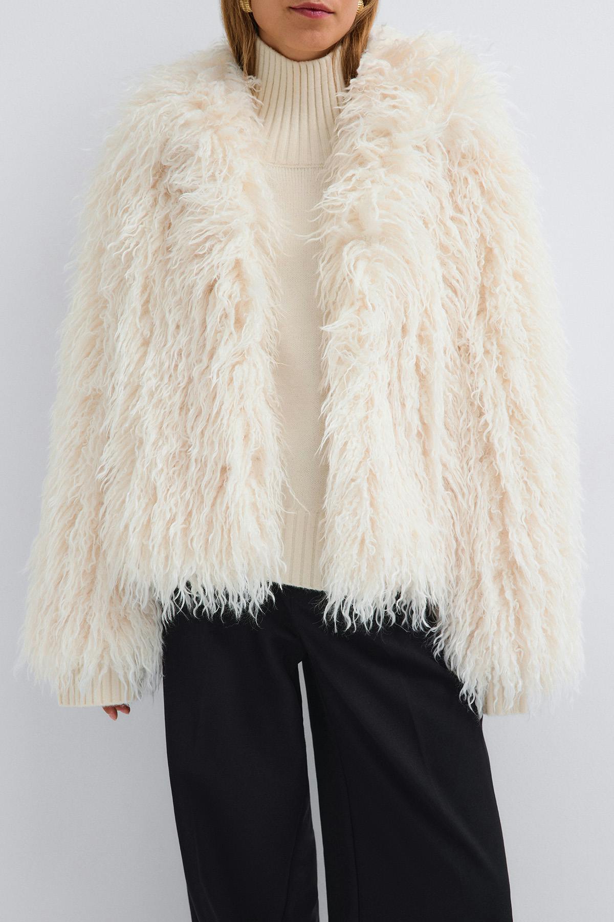 Faux fur short jacket - White/black
